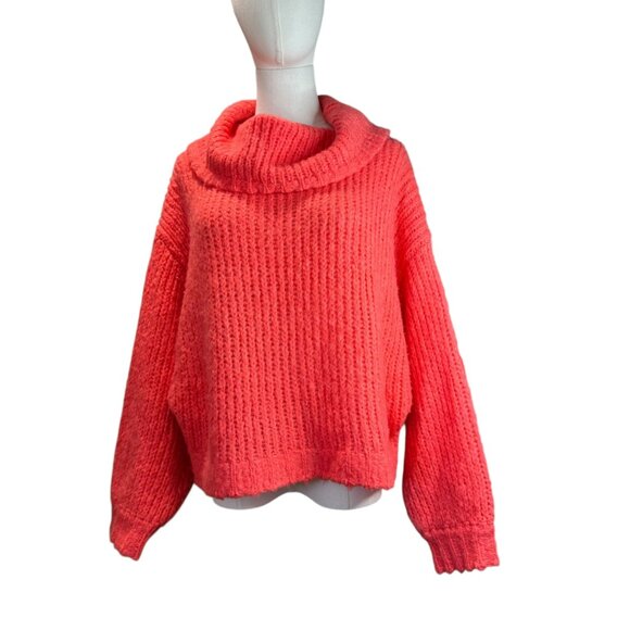 Anthropologie Pilcro Chunky Knit Turtleneck Sweater Coral Red Women’s Size S - Picture 1 of 8
